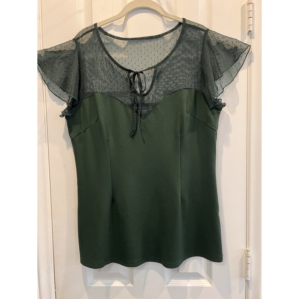 NWT Voodoo Vixen Samantha Top 3XL Dark Green Mesh Pinup Rockabilly Blouse